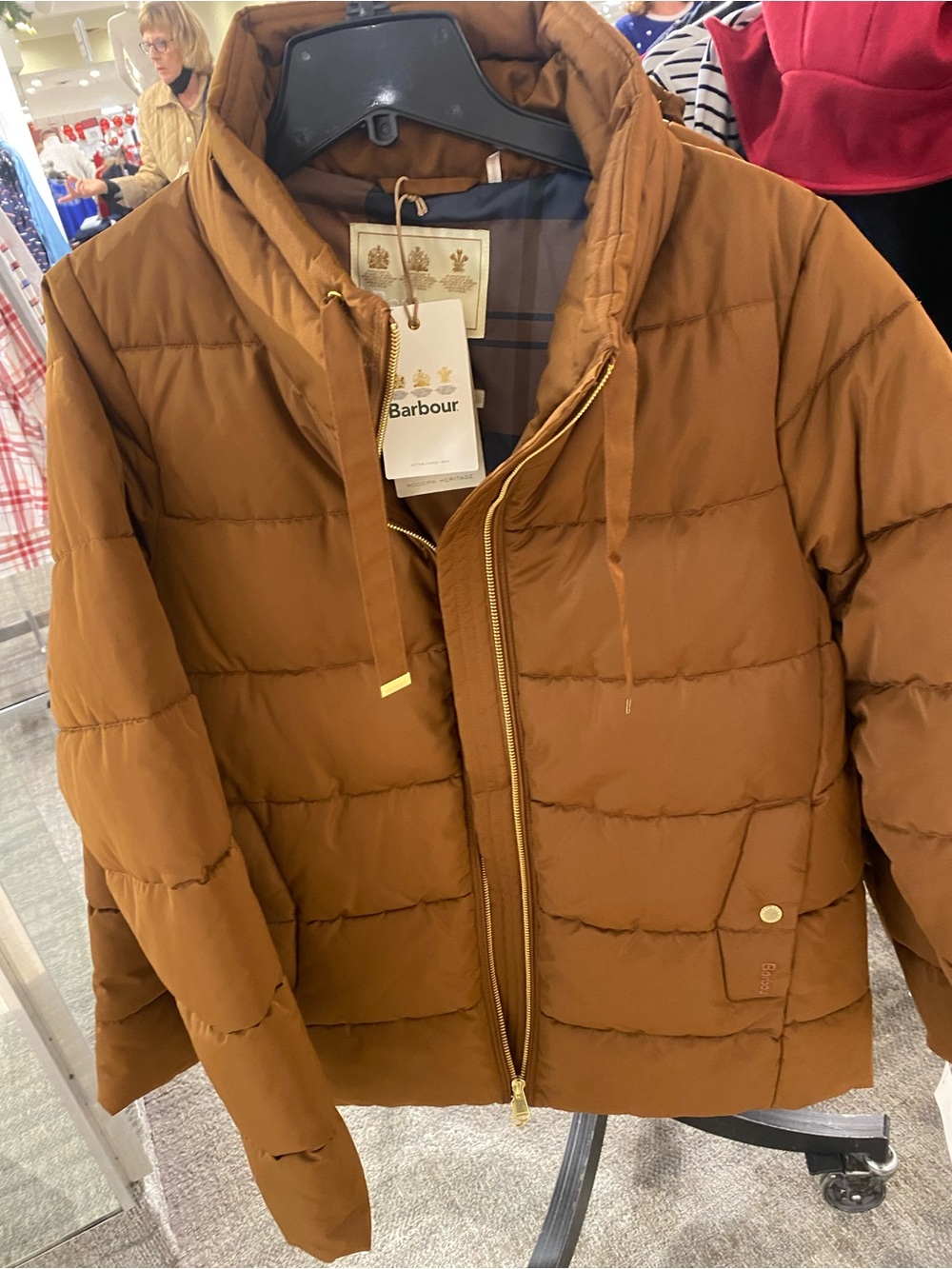 Barbour Brown Quilted Jacket with Gold Logo Patch